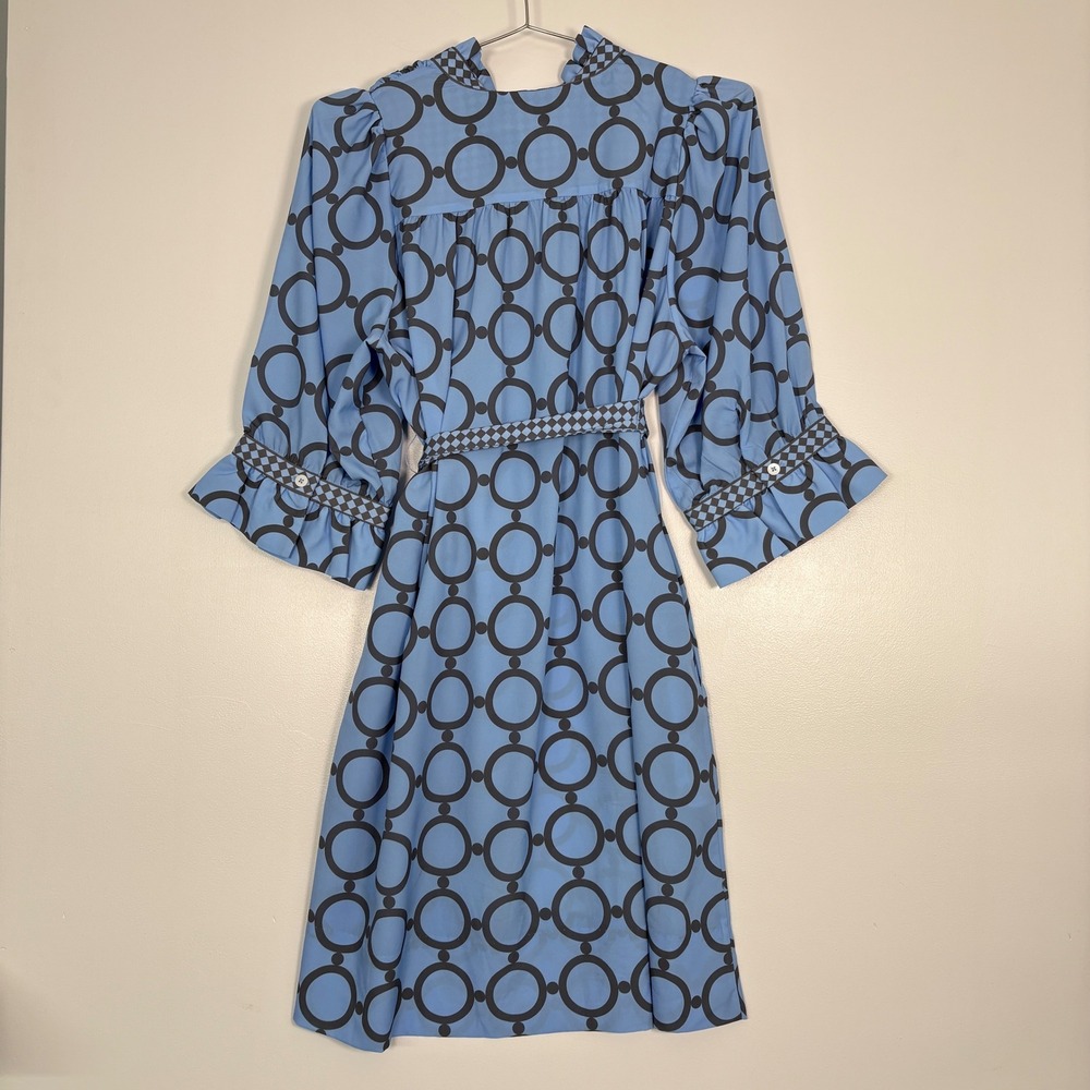 Gretchen Scott Women Dress XL Blue Outta Sight Tunic Geometric Ruffle Belted - Picture 8 of 13